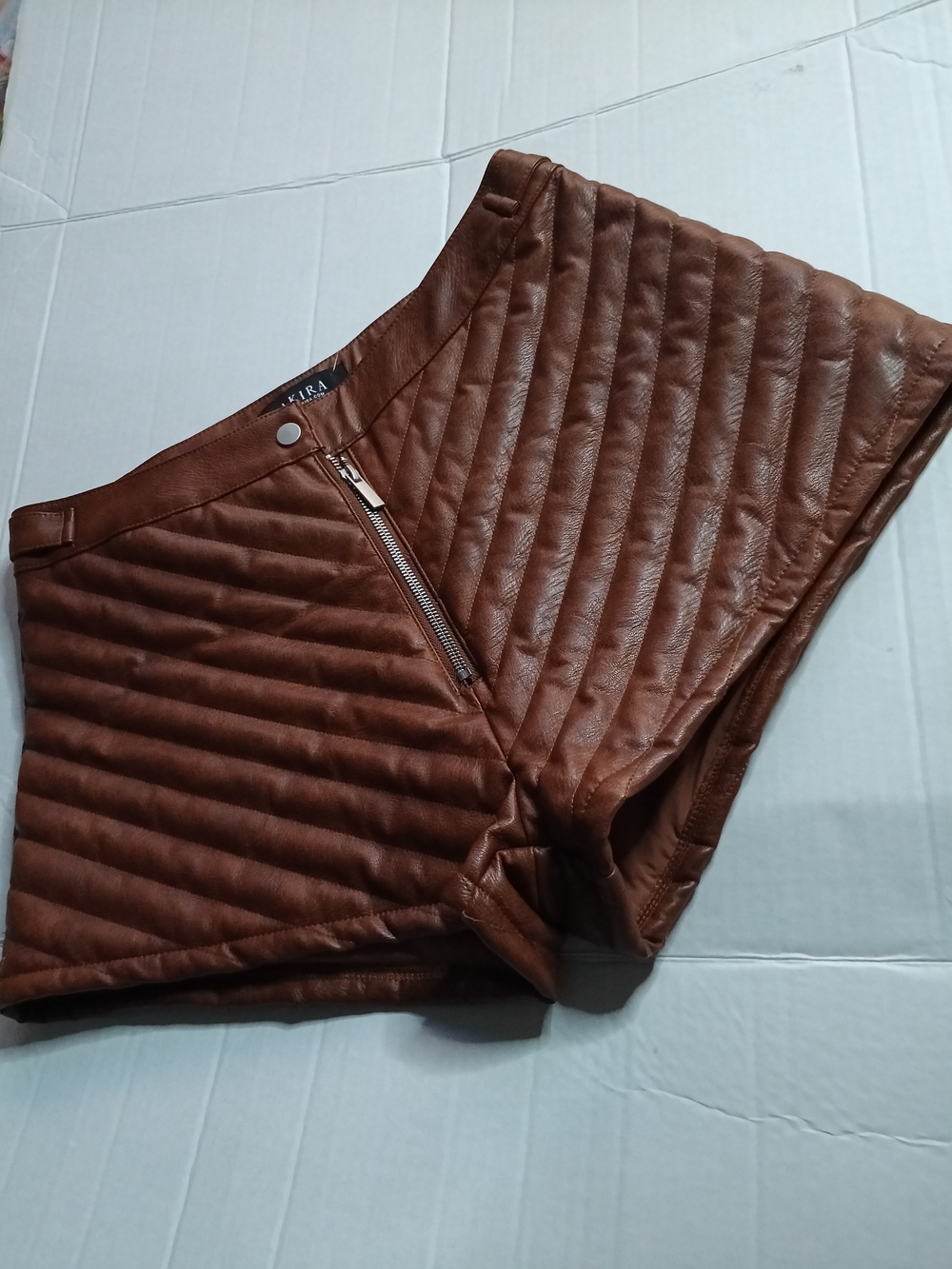 AKIRA Brown Quilted Faux Leather Shorts